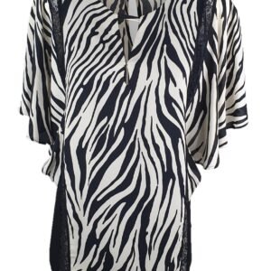 Camicia Donna Nero Fantasia Animalier Inserti Pizzo