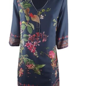 Abitino Tunica Donna Blu Fantasia Fiori