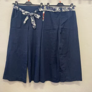 Pantalone Donna Denim palazzo - cintura fantasia in contrasto