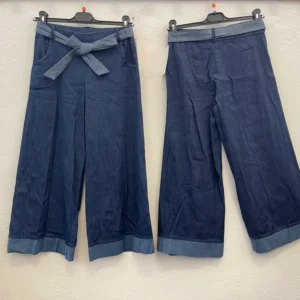 Pantalone Donna Denim palazzo cropped - cintura e risvolto in contrasto