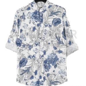 Camicia Uomo coreana in lino Manica Lunga fantasia fiori