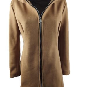 Cappottino fullzip con cappuccio ed effetto lana a coste diagonale