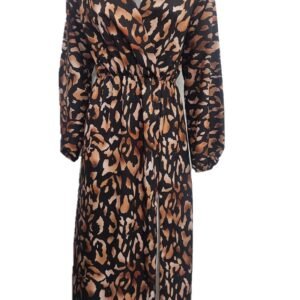 Abito Lungo Fantasia Animalier con Spacco